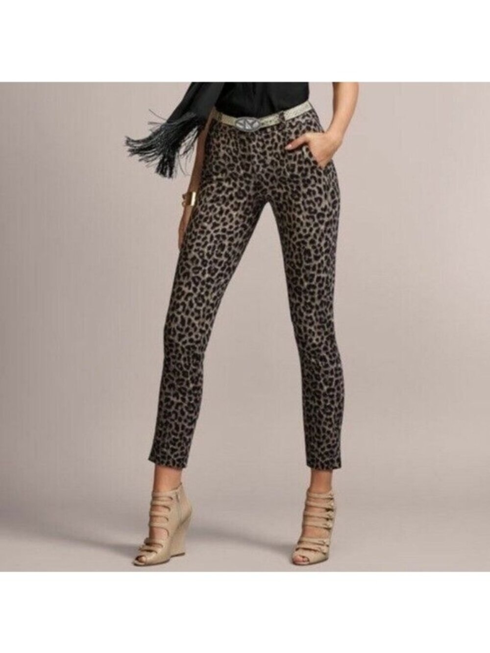 Gabi Leopard Print Pants Size 6 Stretch Skinny Ankle Leopard Animal Print Y2K